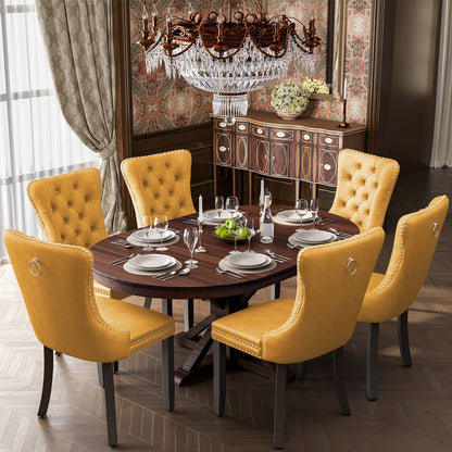 Upholstered Tufted Velvet Dining Chair with Solid Wood Legs Set of 6