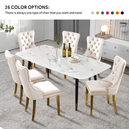Upholstered Tufted Velvet Dining Chair with Solid Wood Legs Set of 6