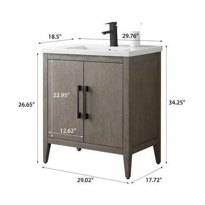 Vanity Art 20 or 24 or 30 Single Sink Bathroom Vanity Cabinet with Ceramic Top