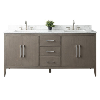 Vanity Art 72 Double Sink Bathroom Vanity Cabinet with Engineered Marble Top