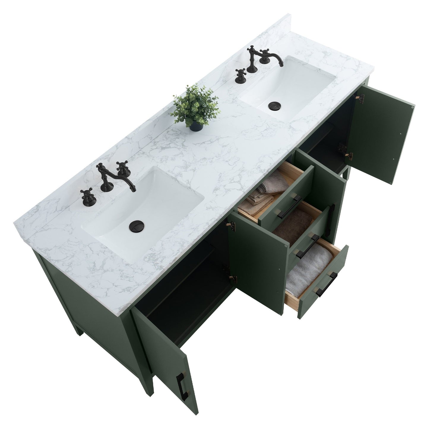 Vanity Art 72 Double Sink Bathroom Vanity Cabinet with Engineered Marble Top