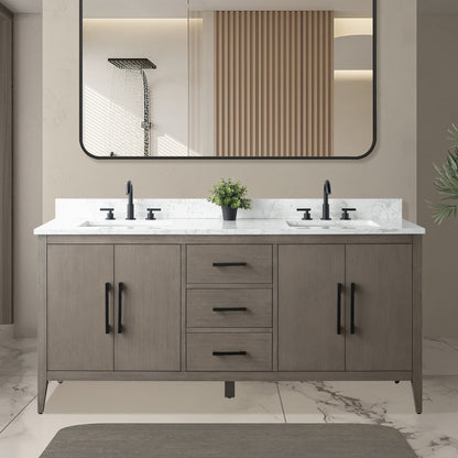 Vanity Art 72 Double Sink Bathroom Vanity Cabinet with Engineered Marble Top