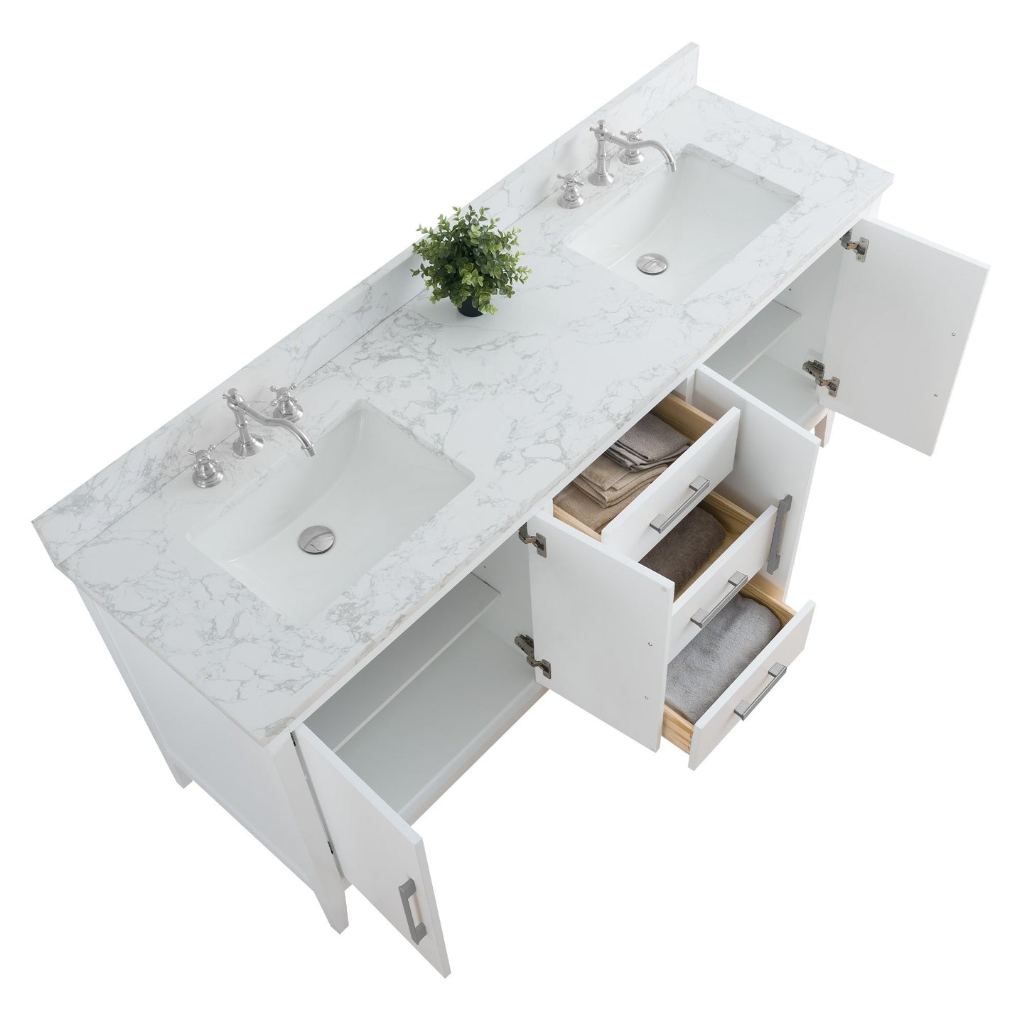 Vanity Art 72 Double Sink Bathroom Vanity Cabinet with Engineered Marble Top