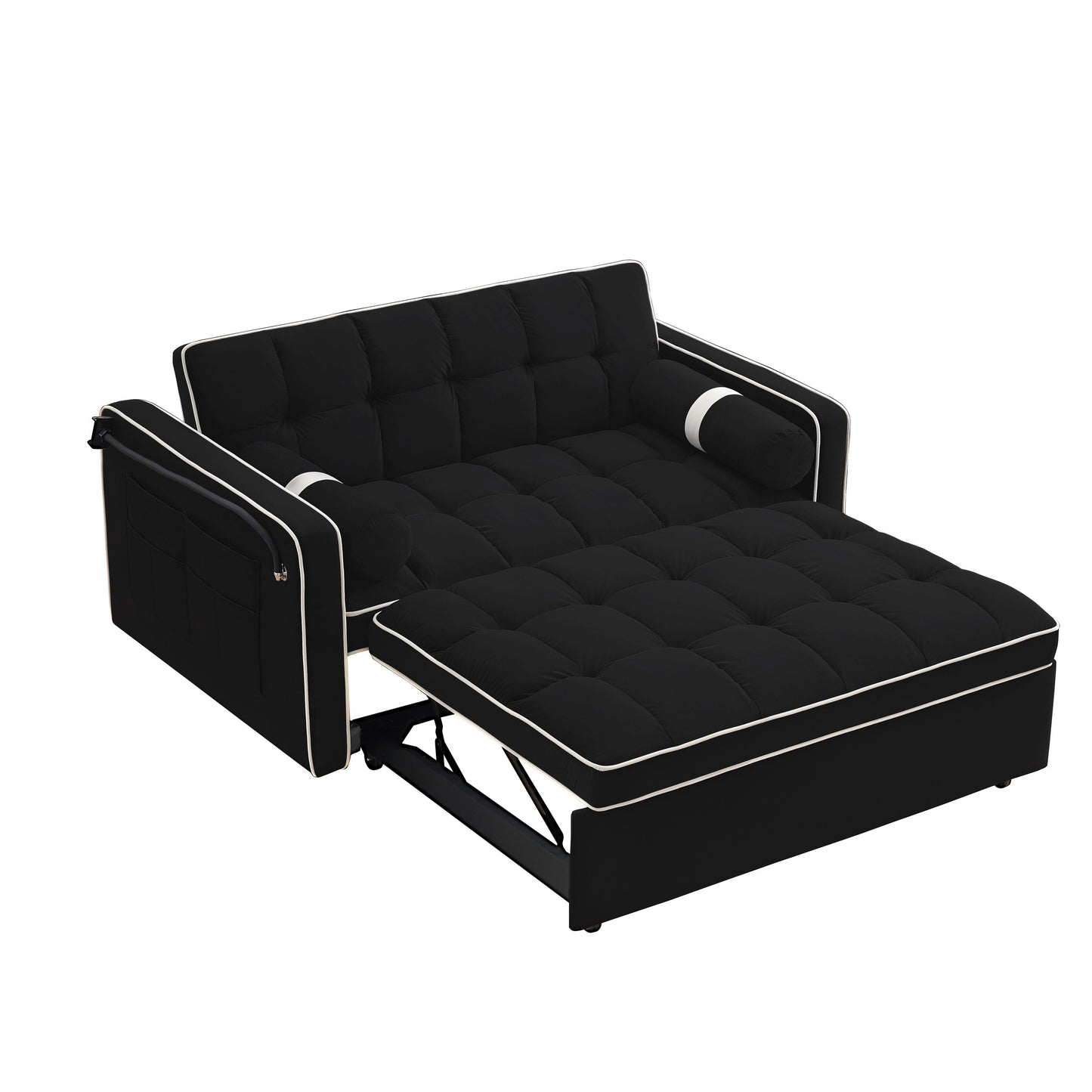 Velvet Convertible 55'' 2-Seater Sleeper Sofa with Pull-Out Bed, Adjustable Recline, Side Pockets, and Phone Holder