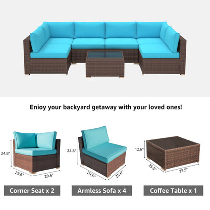 Wicker/ Steel 7-piece Outdoor Cushioned Sectional Sofa Set