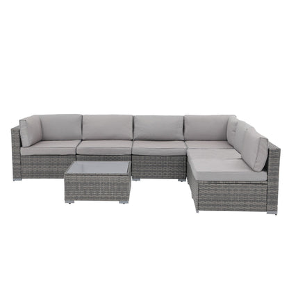 Wicker/ Steel 7-piece Outdoor Cushioned Sectional Sofa Set