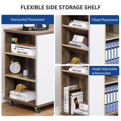 Wood File Cabinet with Charging Station Mobile Lateral Filing Cabinet Lockable Fits A4 Letter Legal Size Files