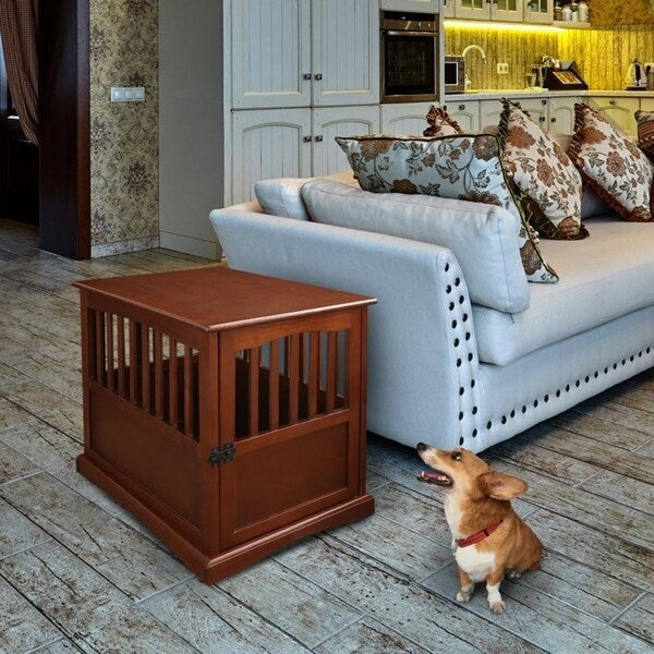 Wooden Pet Crate End Table with Lockable Door