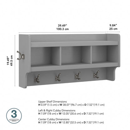 Woodland 40W Wall Mounted Coat Rack with Shelf by Bush Furniture